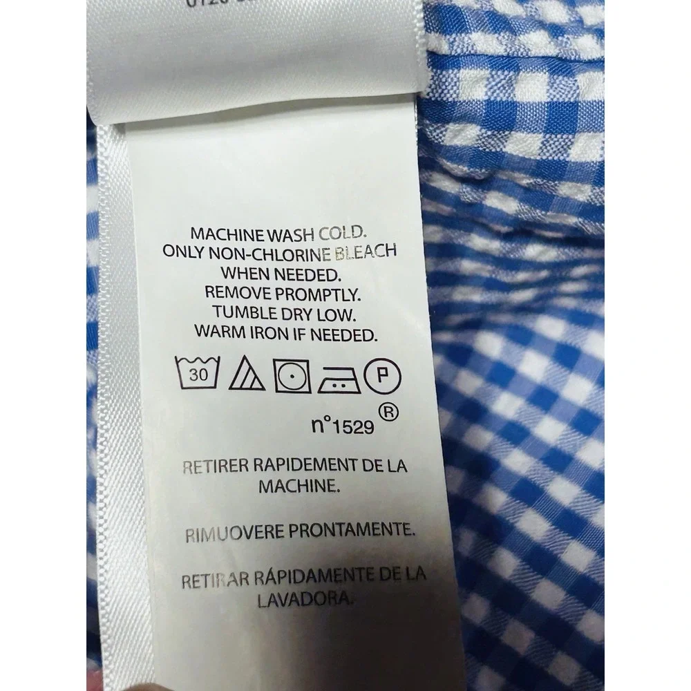 Ralph Lauren Men's M Blue White Cotton Gingham Seersucker Short Sleeve Perfect
